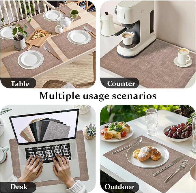 FROMHEART Faux Leather PU Placemats Set of 8 (Dark Coffee,11.8" x 17") | Waterproof,Heat/Oil Stain-Resistant Table Mat–Reversible,Non-Slip,Easy to Clean Place Mats for Kitchen,Dining,Indoor/Outdoor