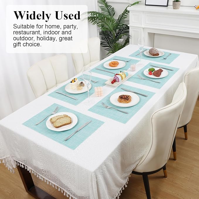 SHACOS Placemats Set of 6 Woven Vinyl Place Mats Wipeable Heat Resistant Washable Table Mats Indoor Outdoor, Blue