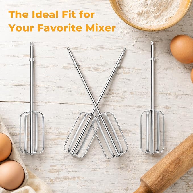 4Pcs Hand Mixer Replacement Beaters - 8.4 Inch Long Stainless Steel Hand Mixer Attachments for Most Handheld Electric Models, Universal Professional Egg Whisk Parts for Baking