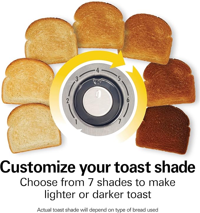 Hamilton Beach Extra-Wide Slot 2 Slice Toaster With Bagel & Defrost Buttons | Browning Control With 7 Shades | Auto Shutoff | Toast Boost | Slide-Out Crumb Tray | Black & Stainless Steel | 22633G