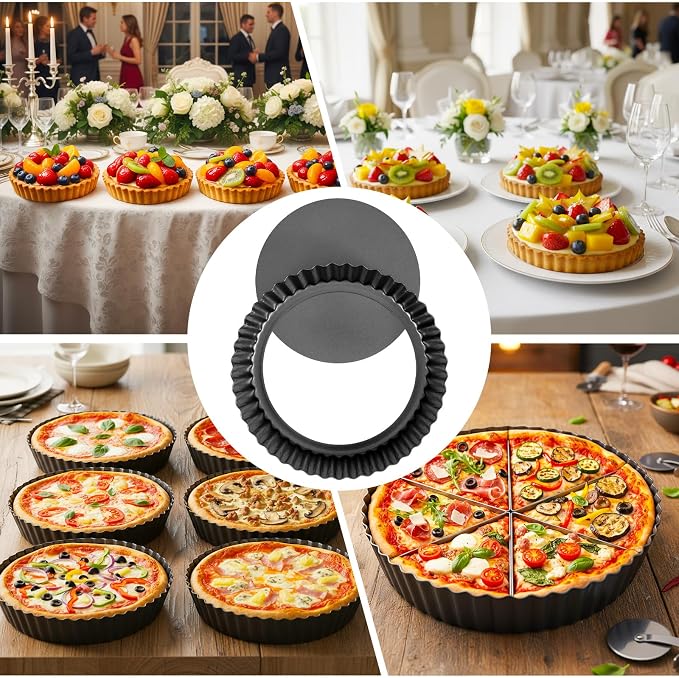 3 PCS Pie Pan with Removable Bottom 9.5 Inch Non Stick Carbon Steel Pan for Baking Quiche Cheesecake Desserts Fluted Edges Oven Pies