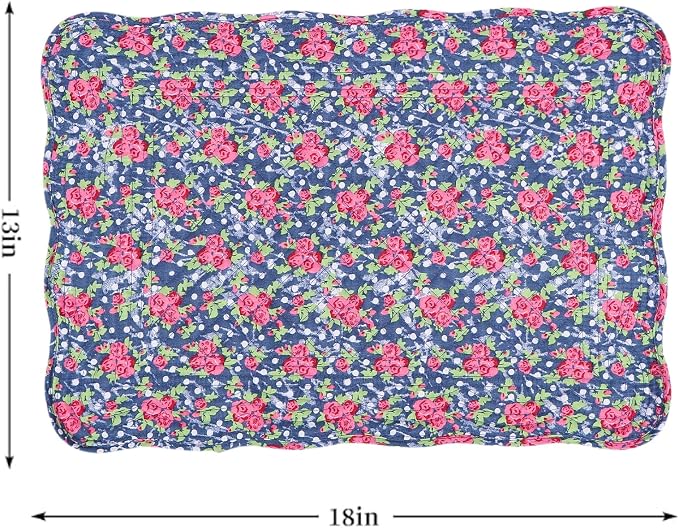 Quilted Placemats Set of 4 18"X13" Cotton Placemats Washable Cloth Table Mats for Kitchen Table (Blue Floral Print)