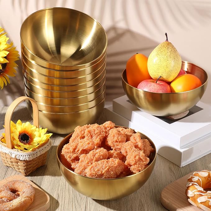 Nuogo 10 Pcs 7.9 Inch Gold Bowls Stainless Steel Esthetician Facial Bowls | Multi-use for Spa Facials Baking Serving, Christmas Wedding Decor, Professional Mixing Prep, Salad Fruit Candy Display Bowls