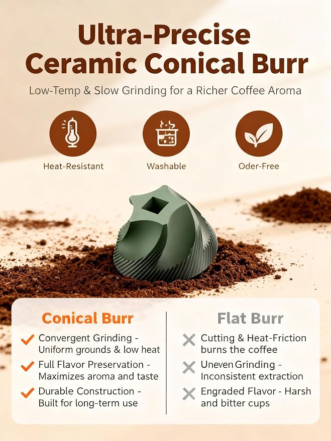 LAMIDO Portable Electric Burr Coffee Grinder - Grind While Charging - Visual Bean Hopper - 38 External Grind Settings - 1.8X Faster Grinding - 2000 mAh Battery for Travel, Camping (Light Beige, E96T)