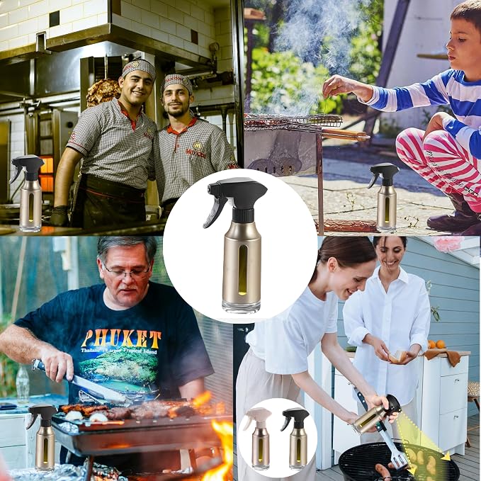 Oil Sprayer for Cooking, Olive Oil Sprayer, 180ml Oil Spray Bottle for BBQ, Roasting, Salad, Kitchen Gadgets Accessories for Air Fryer. Thick Glass, Fan mist, Strong Spray Force. (Classic, Gold)