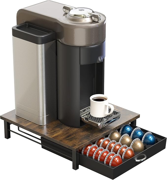 Deco Brothers Vertuo Pod Holder Drawer, Fits 24 Large or 48 Small Capsules | Compatible with Nespresso Pods, Rustic Brown
