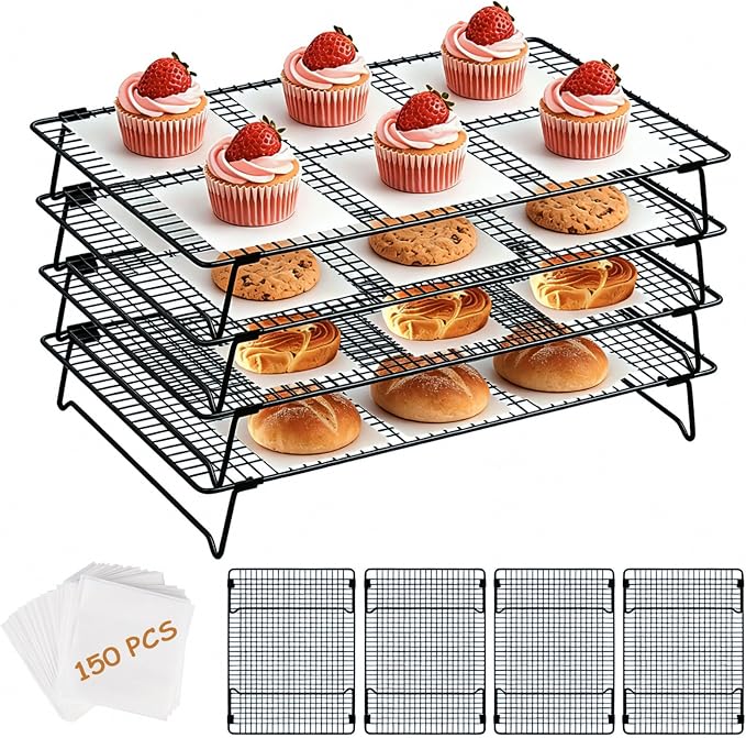 Cooling Rack for Baking 4 Tier, 17" * 11" Cookie Cooling Wire Rack for Roasting Grilling, Stackable Baking Racks for Cooking, Bread, Pizza, Cake, Oven and Dishwasher Safe