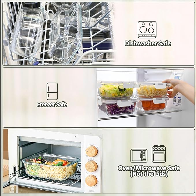 M MCIRCO 8 Pack,30 oz Glass Food Storage Containers with Lids, White | Glass Meal Prep Containers,Airtight Lunch Containers with Lids, Microwave, Oven, Freezer and Dishwasher Friendly, BPA Free