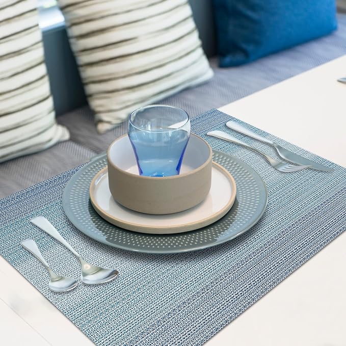Aofmee Table Runner and Placemats Set of 6 Washable, Heat Resistant Place Mats with Table Runner, Woven Vinyl Table Placemats for Dining Table, Stain Resistant Kitchen Table Mats Sets, Easy to Clean