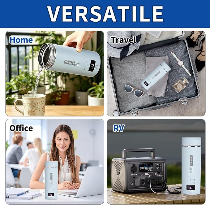 Blue Travel Electric Kettle, LCD Display with 6 Temperature Settings, 304 Stainless Steel, 450ml/15.2oz, Auto Shut-Off and Boil-Dry Protection, Compact Portable Electric Kettle