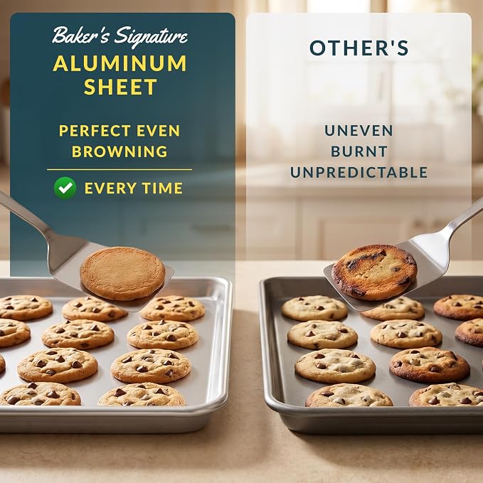 Aluminum Cookie Sheets for Baking Set of 2, 13x9" Quarter Sheet Pans | Anti-warp with reinforced steel rim; even-heat, rust-resistant & easy to clean; food-grade, oven-safe