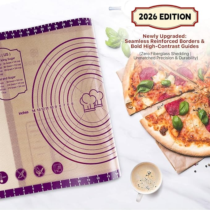 DANIA & DEAN 36"x24" Extra Thick Silicone Baking Mat for Pastry and Bread | Non-Slip & Non-Stick Mat with Measurements, for Pizza, Pie Crust, Dough Rolling, Pasta & Sourdough, Reusable Counter Sheet