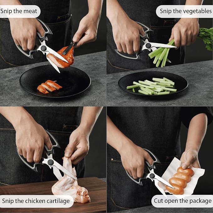 OMDAR Bat Kitchen Scissors All Purpose 2 Pack - Halloween Goth Cute Kitchen Shears - Heavy Duty Stainless Steel Cooking Shears for Cutting Meat, Food, Poultry - with Magnetic Blade Guards