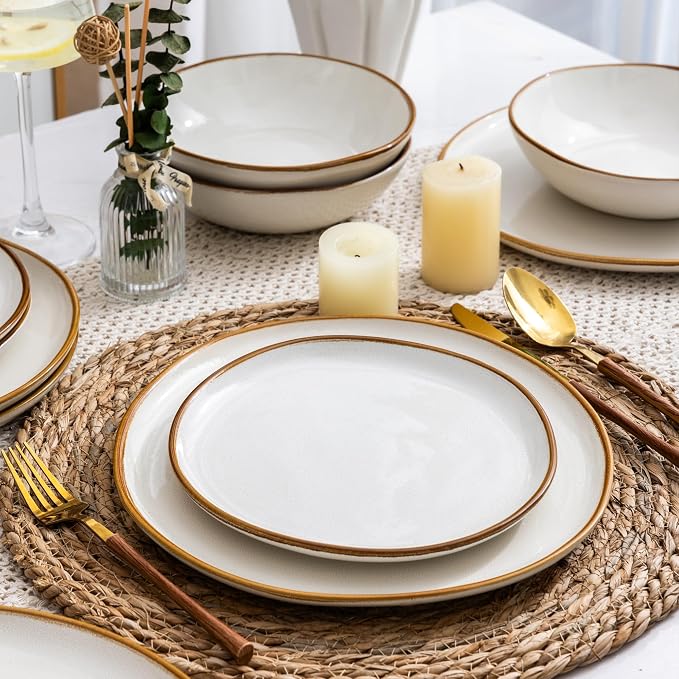 AmorArc Ceramic Dinnerware Sets for 6, 24Pcs Plates and Bowls Sets Dishes | Stoneware Handmade Reactive Glaze Dinner Set, Highly Scratch Resistant | Dishwasher & Microwave Safe Dishware