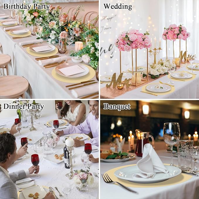 SHACOS 100 PCS Round Paper Placemats 13 inch Disposable Paper Place Mats for Dinner Wedding Birthday Party Festival Table Decoration Indoor Outdoor, Beige