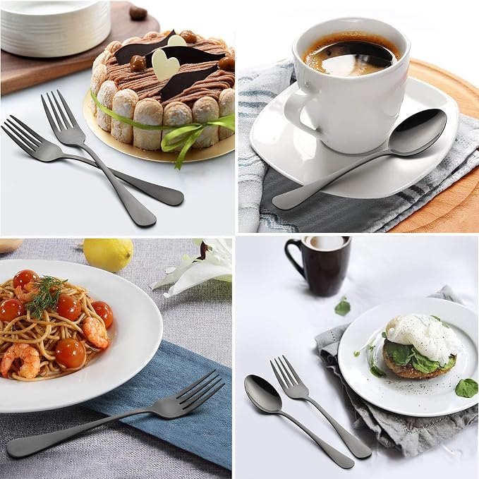 LIANYU Black Silverware Set for 2, 10-Piece Stainless Steel Cutlery Set | Includes Knives, Spoons and Forks, Mirror Polished Dining Flatware Tableware, Dishwasher Safe