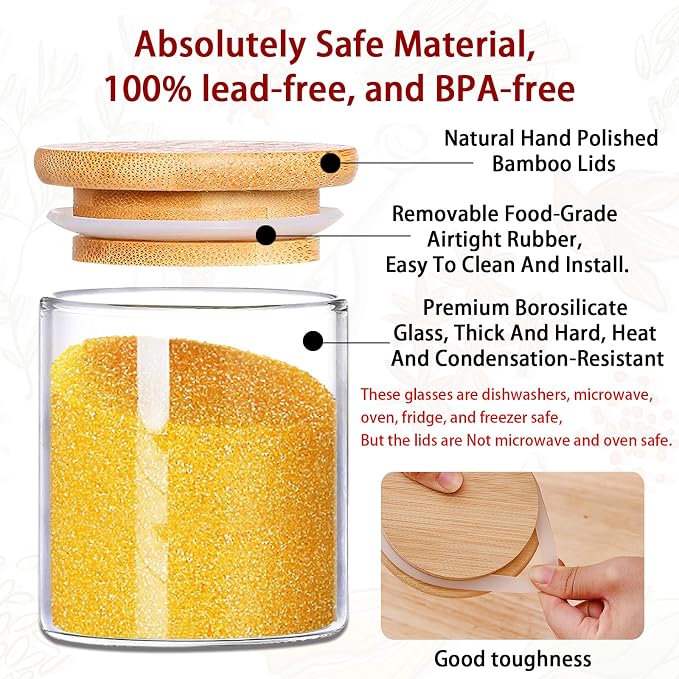 SLifeJars - Glass Jars with Bamboo Lids 16 oz, 12pcs Glass Food Storage Jars with Rewritable Labels, Bamboo Lid Jar for Kitchen Storage, Food Storage Containers with Lids for Herbs
