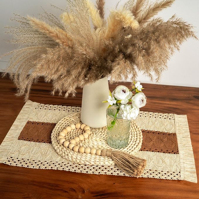 Boho Placemats Set of 6 Table Mats Farmhouse Dining Decor Caramel | 12x20" Place Mat Set of 4 Macrame Table Decor Farmhouse Burlap Placemats for Home Dining Table Centerpiece Home Decorations