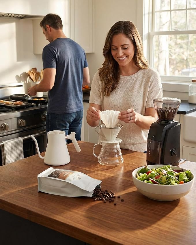AGOGO Stainless Steel V60 Coffee Dripper & 50 Paper Filters, Cream | Unbreakable carafe for kitchen RV camp and office, includes barista towel, lead-free food grade 304 stainless steel