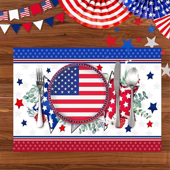 50 PCS Disposable Paper Placemats 4th of July Memorial Day Place Mats(D) | 16x11 Inch Patriotic Freedom Stars Table Mats for Holiday Indoor Outdoor Party Kitchen Dining Table Decorations