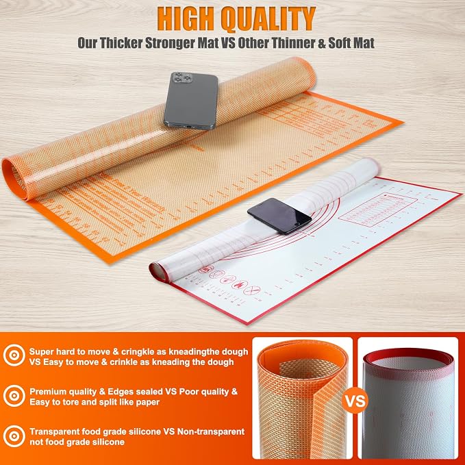 Silicone Pastry Mat 36x24 Inch Nonstick Baking Mat | Great Performance Kitchen Counter Mat, Baking Suitability, Perfect for Doug, Pastry, Pie Crust, Fondant, Bread, Pasta/Pizza