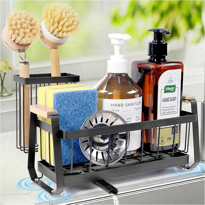 Sponge Holder for Kitchen Sink Caddy Organizer with Brush Holder | Stainless Steel Sponge Caddy with Suction Cup, Rustproof Kitchen Sink Organizer, Dish Soap Holder for Kitchen Countertop