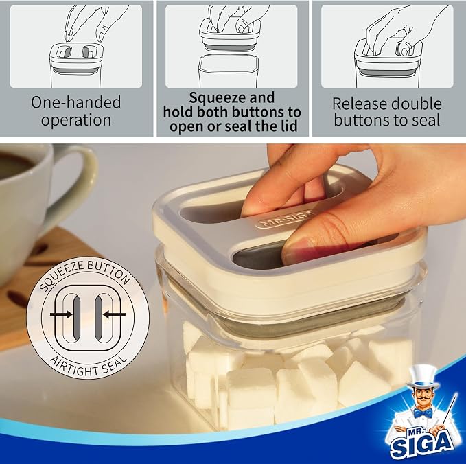 MR.SIGA 4 Pack Airtight Food Storage Container Set, BPA Free, Stackable | One-handed kitchen canister storage containers for dry goods and pantry organization, 360 ml (12.2 oz), small, white