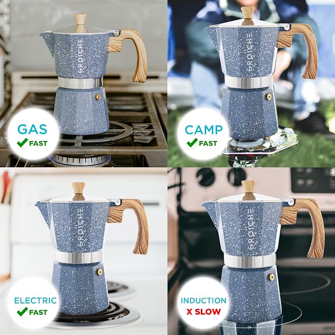 GROSCHE Milano Moka pot, Stovetop Espresso maker, Greca Coffee Maker, Stovetop coffee maker and espresso maker percolator (Indigo, 9 cup) | Cuban Coffee Maker And Italian Moka Pot For Stovetop Espresso; For Gas, Electric, And Propane Stoves With A Soft...