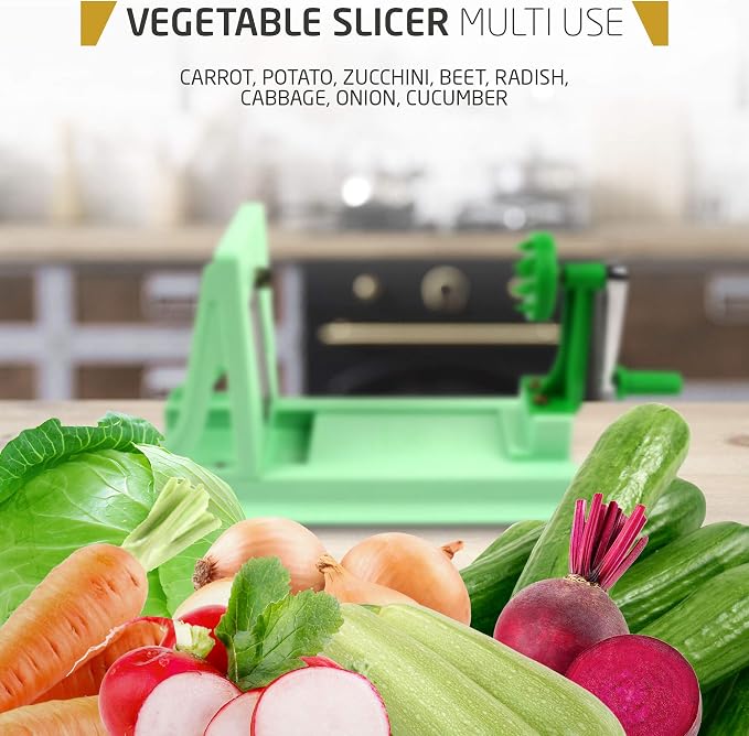 Vollum Vegetable Spiralizer with 4 Blades Straight and Serrated | Includes 1 straight-edged and 3 serrated blades. Spiralizes zucchini, squash, and butternut squash into fresh veggie noodles.
