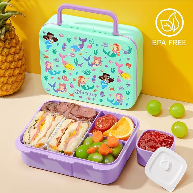 Fimibuke Bento Lunch Box for Kids - Toddler Girls Snack Bento Box Container | with 3 Compartments, 14oz Stainless Steel Water Bottle, Insulated Lunch Bag, Ice Pack Set for Ages 3-12 Daycare, Fairies