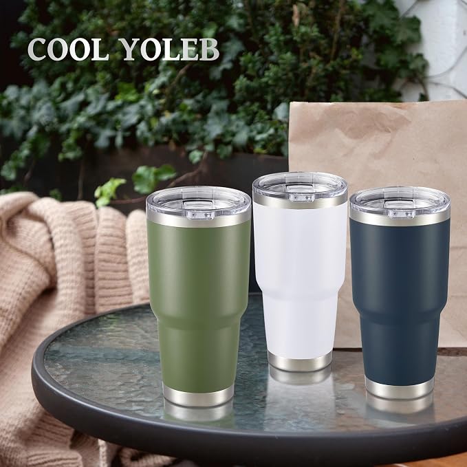 30 oz Tumbler with Lid Stainless Steel Tumblers Bulk, 8 Pack | Vacuum Insulated Cup, Leak Proof Lid, Powder Coated Travel Mug, Double Wall, Keep Cold Drinks for 12 Hours, White