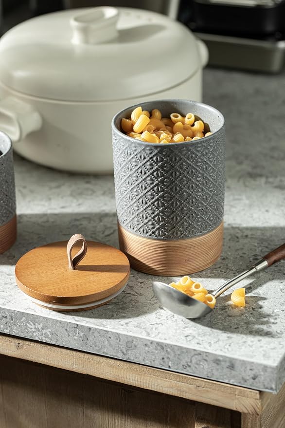 Miamolo Coffee Canisters, Kitchen Jar with Lid for Counter, Gray & 28 fl.oz | Coffee Grounds Container for Countertop | Large for Sugar, Biscuits, Treats | Keeps Fresh, Coffee Bar Decor, Wedding Gift