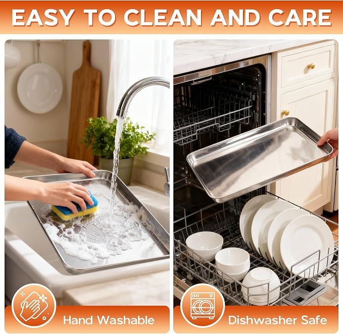 Onader Large Baking Sheet Set of 6, 18 x 13 Inch Stainless Steel Half Sheet Baking Pans for Oven, Commercial Metal Cookie Pan Tray for Roasting Cooking, Mirror Finish & Dishwasher Safe
