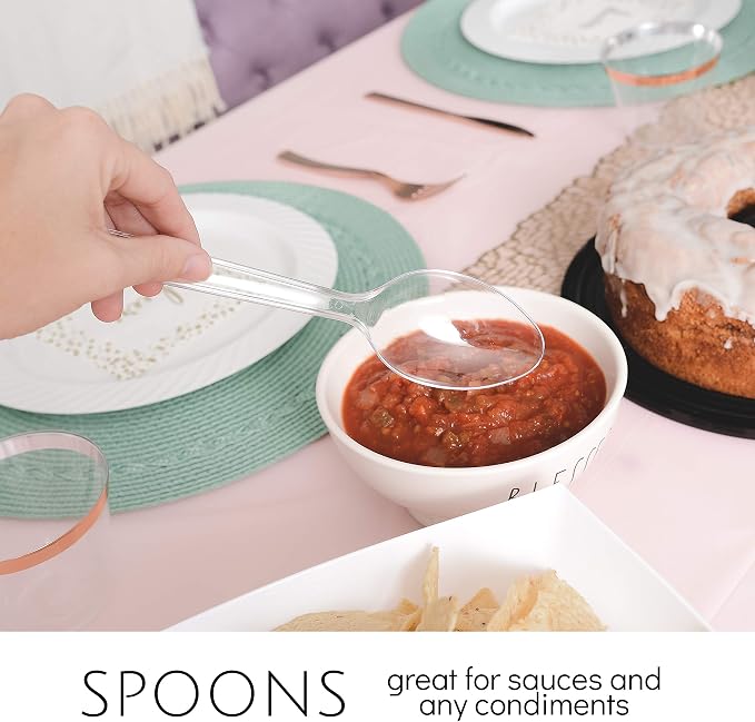 Plasticpro Disposable Plastic Serving Utensils Set of 12, 3 Spoons, 3 Forks 3 Knives, 3 Sifting Spoons, Clear Heavyweight