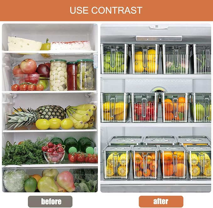 2 Pack Plastic Food Storage Produce Containers for Fridge, Stackable Lettuce Keeper for Refrigerator with Removable Drain Tray Keep Fresh for Vegetables/Fruit/Berry/Salad - 10'' x 5.3'' x 5.2''