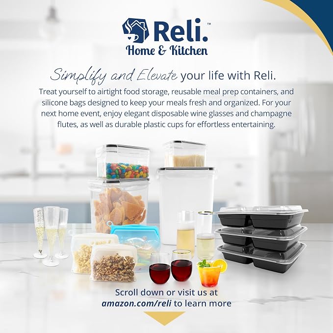 Reli. Airtight Food Storage Containers Stackable 8.5L Flour Sugar (2 Pack) | Pantry Storage, XXL, Freshness Seal, Dry Goods, See-Through, Labels, 2 Measuring Cups, BPA Free, Leak-Proof, Reusable