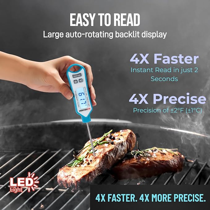 Meat Thermometer Digital, Instant Read Food Thermometer – Waterproof Nonslip Grip Kitchen Timer & Temp Chart Thermometer for Cooking Candy, Oil Fry Indoor & Outdoor Grilling Smoker Roast