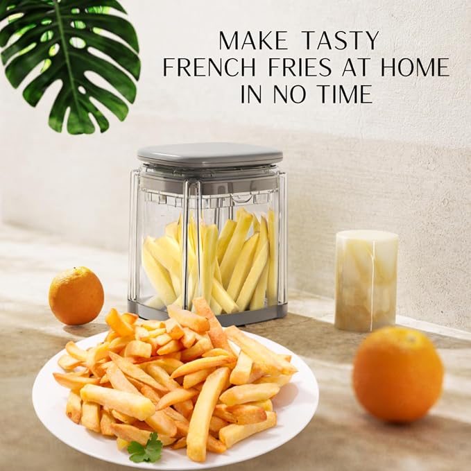 Brieftons PerfectCut Vegetable Chopper: Manual Push-Down Food Dicer & Chop Box, 4 Blades, French Fry Cutter, Potato Wedge & Veggie Cutter, No Electricity, 3.5-Cup Catch Container, 5 Recipe eBooks