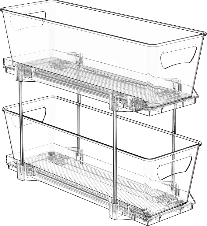 Simple Houseware 2 Tier Narrow Drawer Cabinet Pull-Out Organizer, Clear