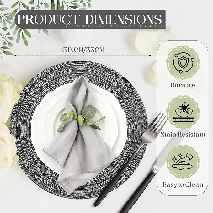Geosar Disposable Paper Placemat Cotton Woven Look 13'',100 Pcs,Black
