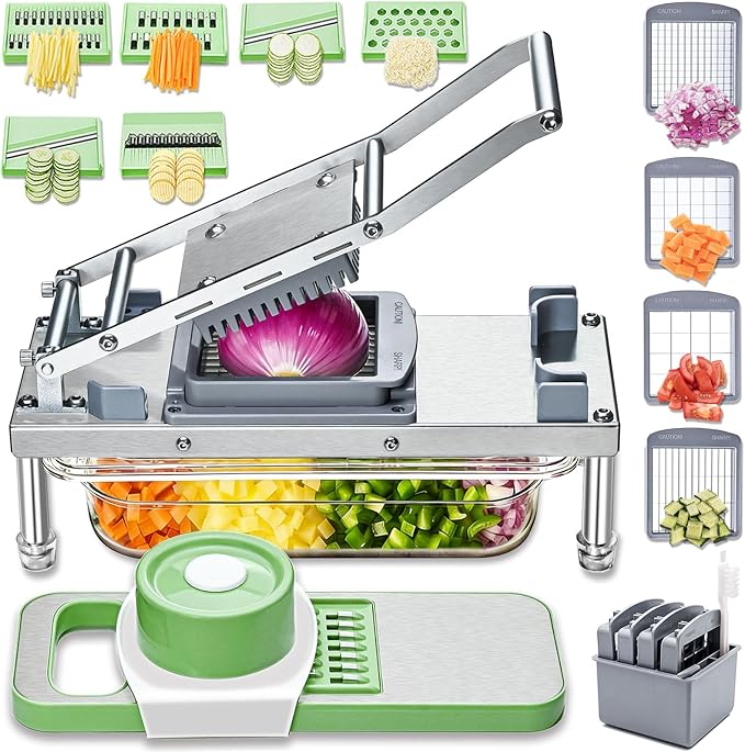Vegetable Chopper Veggie Cutter Onion Food Potato Tomato Dicer With Blade | Stainless Steel Construction, Fruit Potato Salad Dicer, Dishwasher Safety, Easy Cleaning, Safety Hand Guards