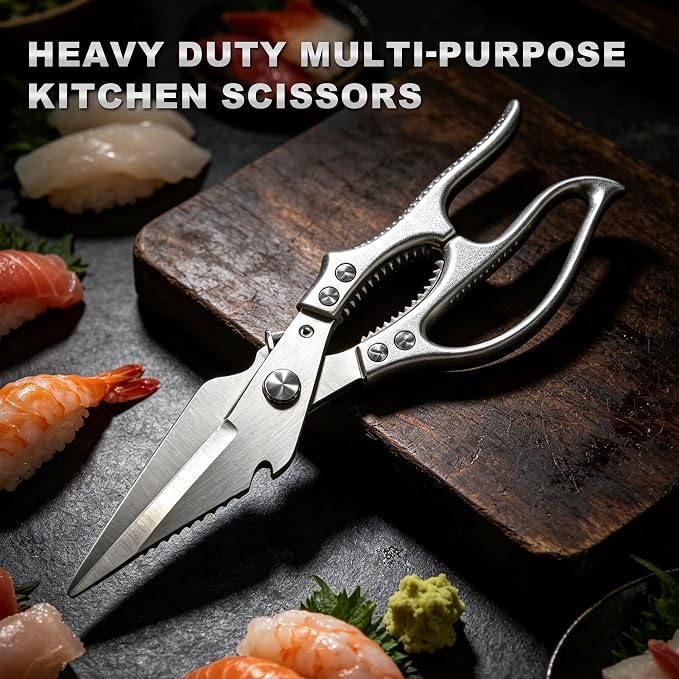 Heavy Duty Kitchen Shears for Food, Kitchen Scissors All Purpose, Stainless Steel Cooking Scissors for Bone, Meat, Poultry, Chicken, Vegetable & Seafood Cutting, Dishwasher Safe