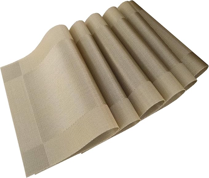 Table Placemats Dining Table Place Mats Set of 6 Heat Resistant Insulation Non-Slip Vinyl for Kitchen Dining Room 18" * 12" Gold