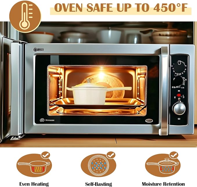 E-far Enameled Cast Iron Sauce Pan with Lid, 1 Quart Dutch Oven Saucepan, Mini Sauce Pot for Cooking, Boiling, Healthy & Non Toxic, Induction & Oven Safe, Cream