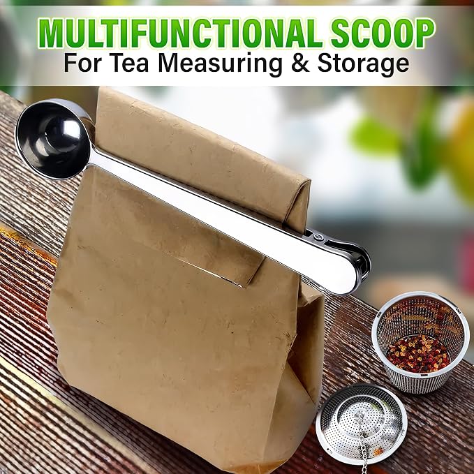 Tea Infuser Set of 3 (1 Large, 2 Small) with Scoop, Stainless Steel | Loose Leaf Tea Steeper; Extra Fine Mesh Holes, Extended Chain, Sleek & Shiny Surface; Reusable; for Herbs, Spices & Cooking
