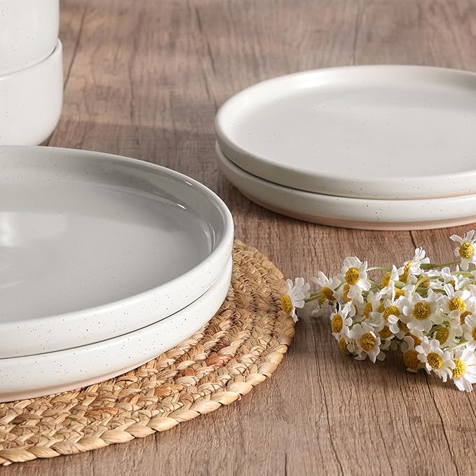 HaWare Dinnerware Sets, 24-Piece Plates and Bowls Set for 8, Milky White