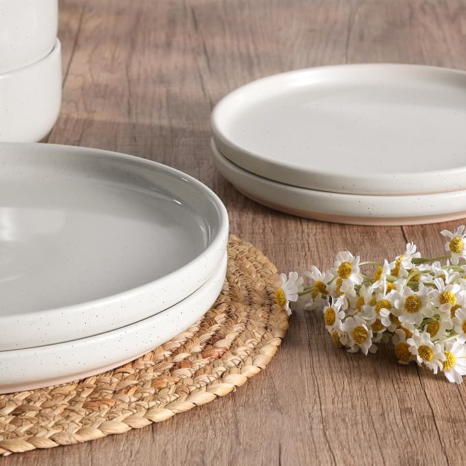 HaWare Dinnerware Sets, 12-Piece Plates and Bowls Set for 4, Milky White