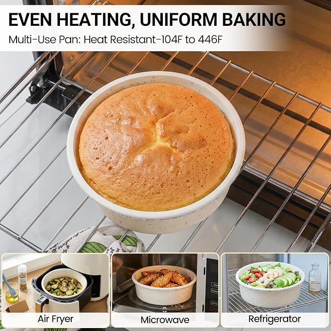CAKETIME 6 Inch Silicone Round Cake Pan with Metal Reinforced Frame Set of 2, Non-stick & BPA Free, Even Heat Distribution, Stackable & Dishwasher Safe