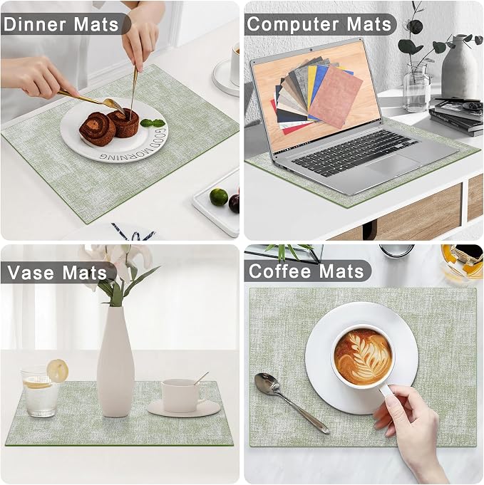 Homaxy PU Faux Leather Placemats for Dining Table, Set of 6, Grass Green | Waterproof Wipeable Washable Table Mats, Easy to Clean Anti-Slip Place Mats, 11.8" x 17"