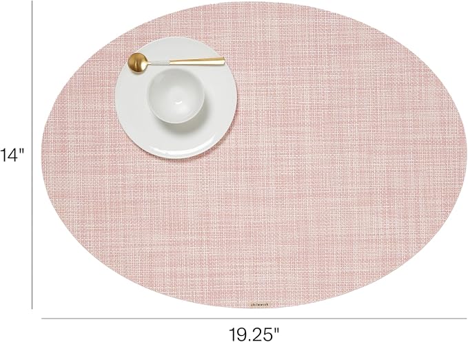 Chilewich Mini Basketweave Placemats, Woven Oval Placemats Set of 4 | Reusable, Stain-Resistant, Indoor/Outdoor Tabletop Protection, Blush, 14" x 19.25"